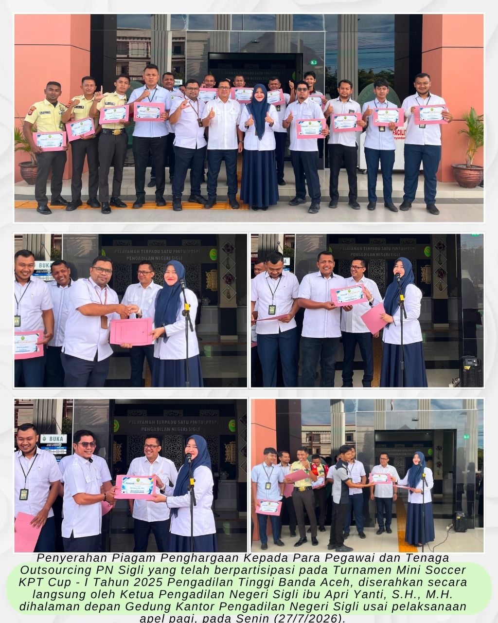 PEMBERIAN PENGHARGAAN KEPADA PARA PEMAIN TURNAMEN MINI SOCCER KPT CUP I TAHUN 2026 PENGADILAN NEGERI SIGLI